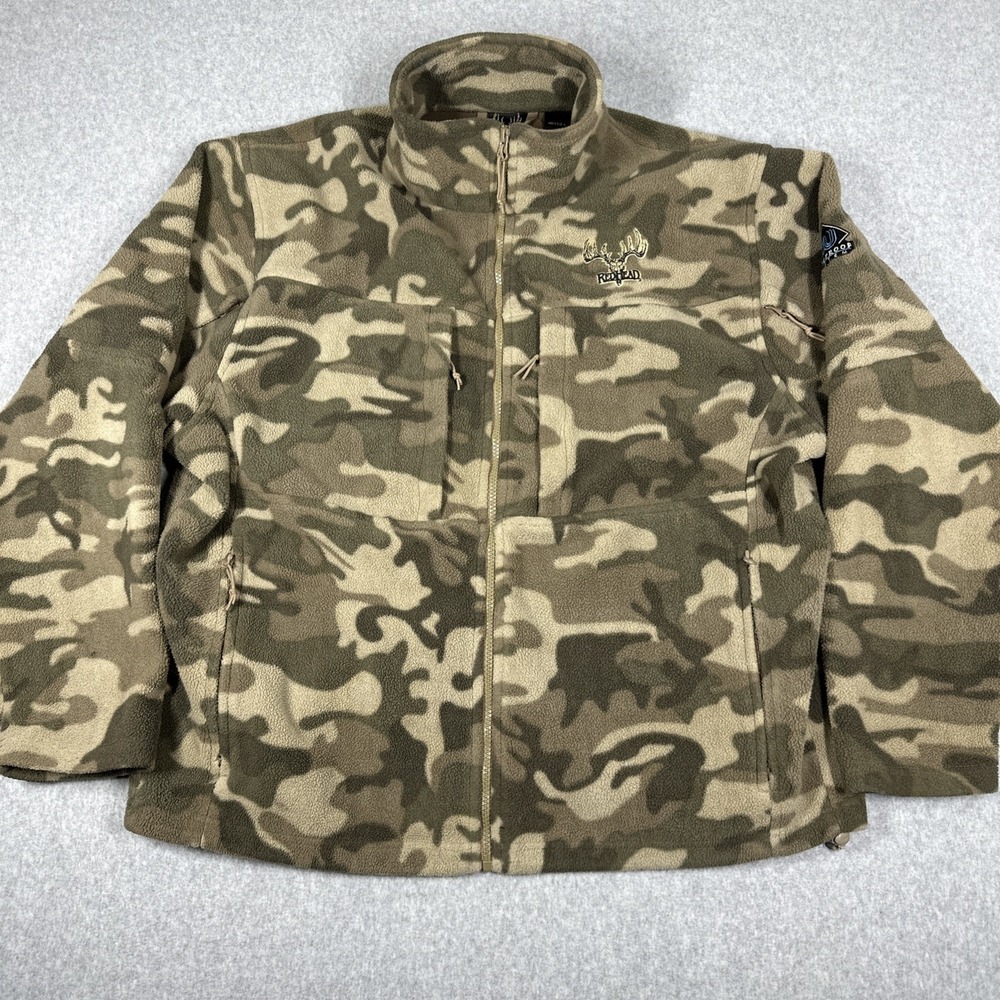 RedHead 1856 Fleece Windproof System Men's Camo Full Zip Jacket Sz Large Pockets